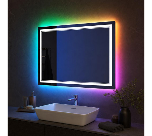 Зеркало с цветной RGB подсветкой для ванной комнаты Эльваро 80х60 см