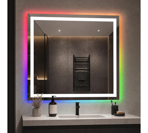 Квадратное зеркало в ванную комнату с цветной подсветкой Эльваро RGB 60х60 см