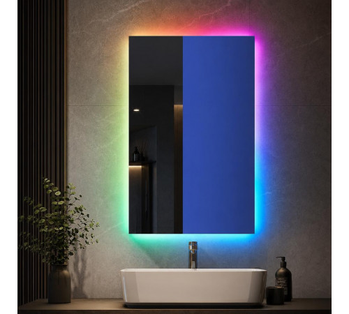 Зеркало с цветной RGB подсветкой для ванной Мериван Слим 60х80 см