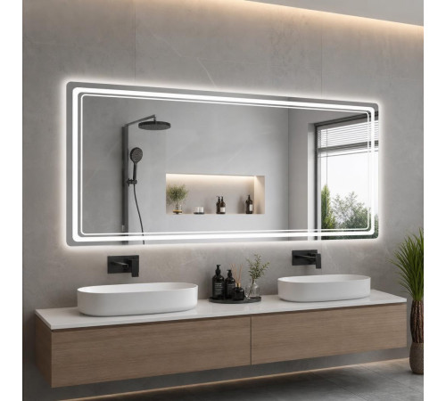 Зеркало в ванную с закругленными углами и подсветкой Мальвера 170х70 см