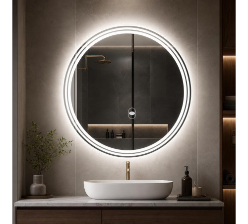 Круглое зеркало в ванну с двойной подсветкой Мелвена Экстра 120 см