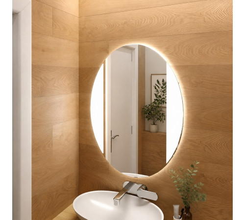 Овальное зеркало в ванную комнату с подсветкой по бокам Ливеста