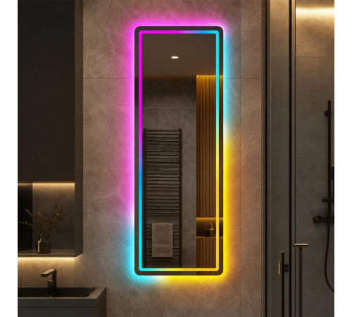 Зеркало с цветной RGB подсветкой для ванной комнаты Мальвера 60х160 см