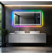 Зеркало с цветной RGB подсветкой для ванной комнаты Элверо 140х70 см