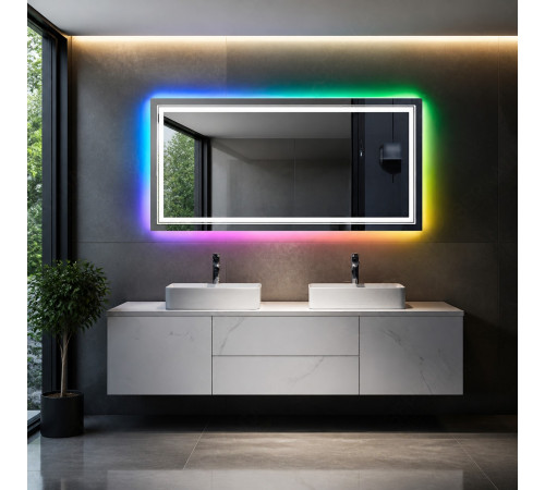 Зеркало с цветной RGB подсветкой для ванной комнаты Элверо 140х70 см