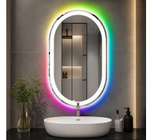 Овальное зеркало с цветной RGB подсветкой для ванной Равелия 60х80 см