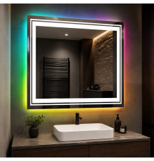 Квадратное зеркало в ванную комнату с цветной подсветкой Гравена RGB 90х90 см