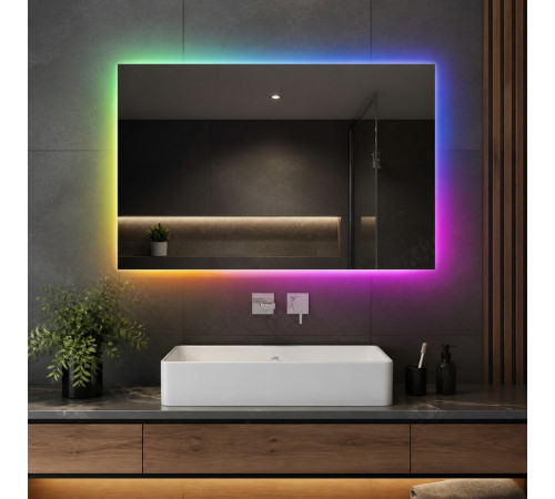 Зеркало с цветной RGB подсветкой для ванной комнаты Мериван Компакт 90х70 см