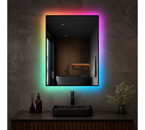 Зеркало с цветной RGB подсветкой для ванной комнаты Мериван Плюс 60х80 см
