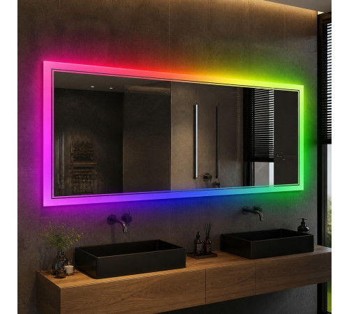 Зеркало с цветной RGB подсветкой для ванной комнаты Маревия 200х70 см
