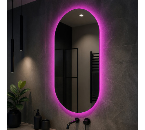 Зеркало в ванную в форме капсулы с цветной RGB подсветкой Кастерио 60х80 см