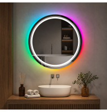 Круглое зеркало в ванную комнату с цветной подсветкой Мелвена RGB 100 см