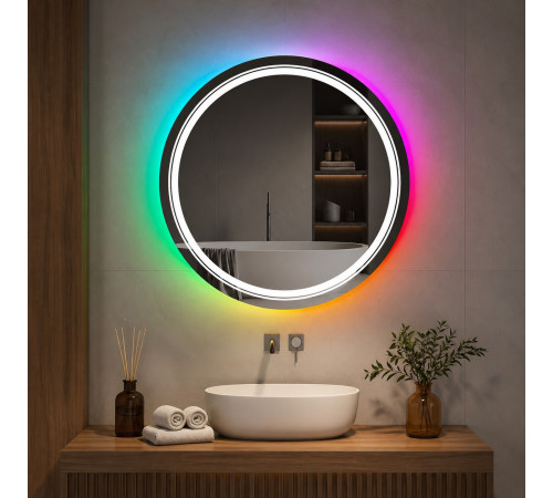 Круглое зеркало в ванную комнату с цветной подсветкой Мелвена RGB 100 см