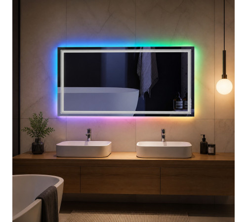 Зеркало в ванную с цветной подсветкой Гравена RGB 150х70 см