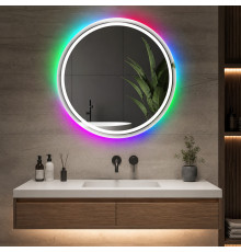 Круглое зеркало в ванную комнату с цветной подсветкой Мелвена RGB 80 см