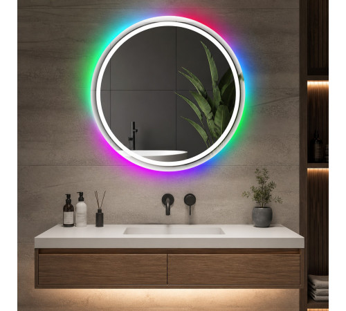 Круглое зеркало в ванную комнату с цветной подсветкой Мелвена RGB 80 см