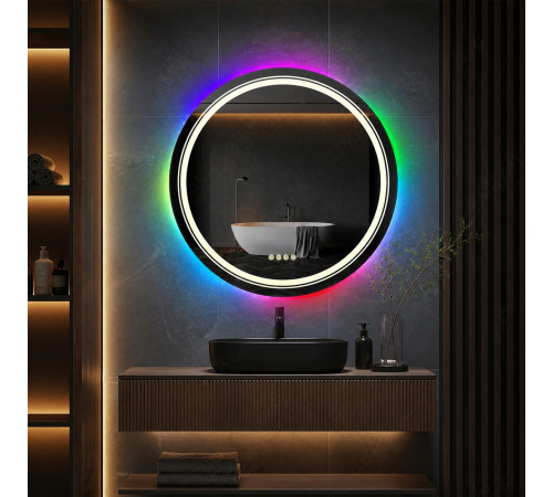 Круглое зеркало в ванную комнату с цветной подсветкой Мелвена Экстра RGB 120 см