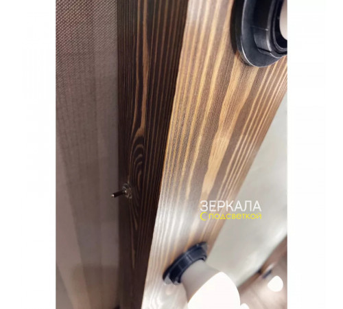 Коричневое гримерное зеркало с подсветкой лампочками в раме шоколад 170х65 см