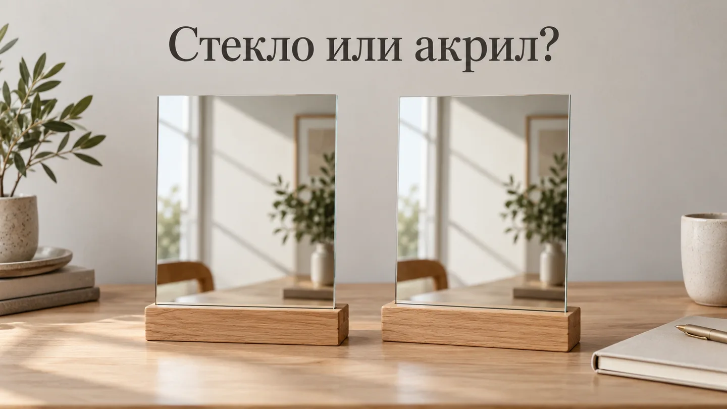 Иллюстрация вопроса о выборе стеклянного или акрилового зеркала с двумя условными образцами