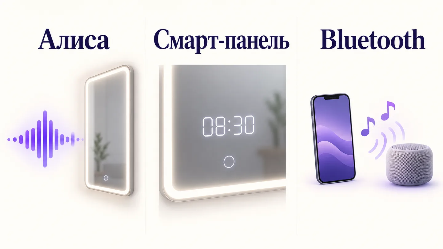 Разные возможности зеркала: управление через Алису, информационная смарт-панель и передача звука по Bluetooth